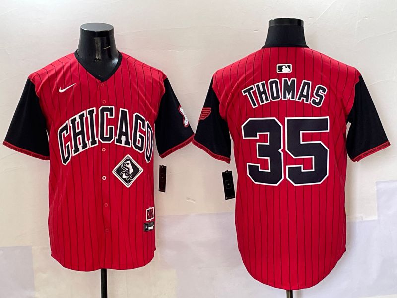 Men 2025 Chicago White Sox #35 Thomas Red Stripe Joint Name Nike MLB Jersey style 45